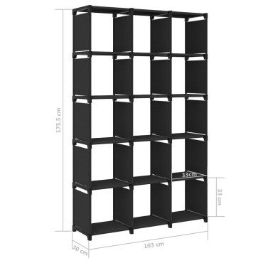 vidaXL Ραφιέρα με 15 Κύβους & Κουτιά Μαύρη 103x30x175,5cm Υφασμάτινη 1 τεμ.
