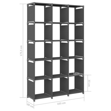 vidaXL Ραφιέρα με 15 Κύβους & Κουτιά Γκρι 103x30x175,5cm Υφασμάτινη 1 τεμ.