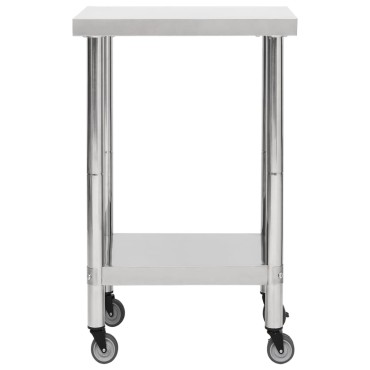 vidaXL Πάγκος Εργασίας Κουζίνας με Ροδάκια 60x60x85 εκ Ανοξείδ. Ατσάλι