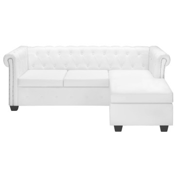 vidaXL Καναπές Γωνιακός Chesterfield Λευκός από Συνθετικό Δέρμα 200x140x73cm 1 τεμ.