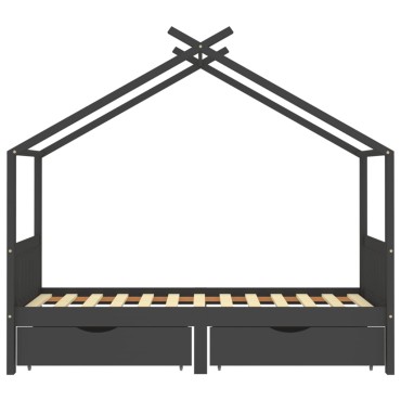 vidaXL Πλαίσιο Κρεβατιού Παιδ. Σκ. Γκρι 90x200cm από Πεύκο & Συρτάρια 1 τεμ. - Μονό