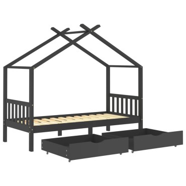 vidaXL Πλαίσιο Κρεβατιού Παιδ. Σκ. Γκρι 90x200cm από Πεύκο & Συρτάρια 1 τεμ. - Μονό