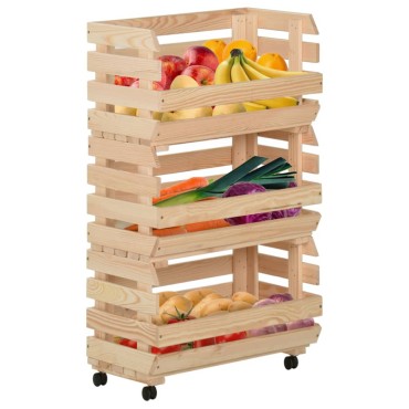 vidaXL Τρόλεϊ Λαχανικών 37x30x80cm από Μασίφ Ξύλο Πεύκου 1 τεμ.