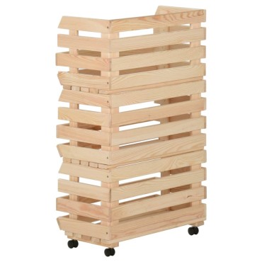 vidaXL Τρόλεϊ Λαχανικών 37x30x80cm από Μασίφ Ξύλο Πεύκου 1 τεμ.