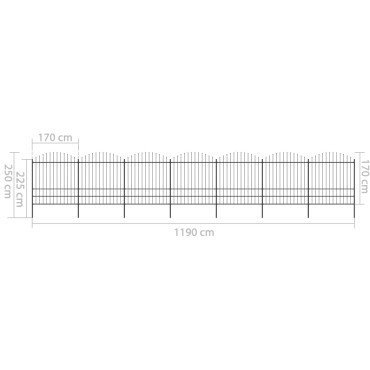 vidaXL Κάγκελα Περίφραξης με Λόγχες Μαύρα (1,75-2)x11,9 μ. Ατσάλινα