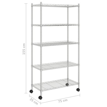 vidaXL Ραφιέρα 5 Επιπέδων με Τροχούς Χρωμέ 75x35x155 εκ. 250 κ.