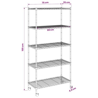 vidaXL Ραφιέρα 5 Επιπέδων με Τροχούς Χρωμέ 75x35x155 εκ. 250 κ.