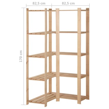 vidaXL Γωνιακή Ραφιέρα 5 Επιπέδων 82,5x82,5 x170 εκ. Μασίφ Ξύλο Πεύκου