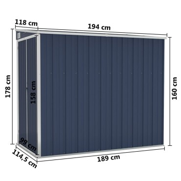 vidaXL Αποθήκη Κήπου Επιτοίχια Ανθρακί 118 x 194 x 178 εκ από Ατσάλι