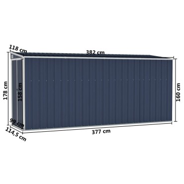 vidaXL Αποθήκη Κήπου Επιτοίχια Ανθρακί 118 x 382 x 178 εκ. από Ατσάλι