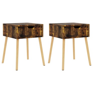 vidaXL Κομοδίνα 2 τεμ. Καπνιστή Δρυς 40x40x56cm από Μοριοσανίδα