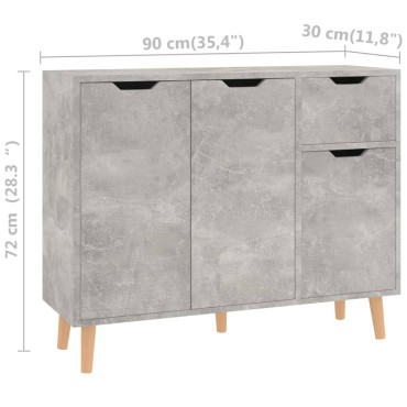 vidaXL Μπουφές Γκρι Σκυροδ. 90x30x72cm από Επεξεργασμένο Ξύλο 1 τεμ.