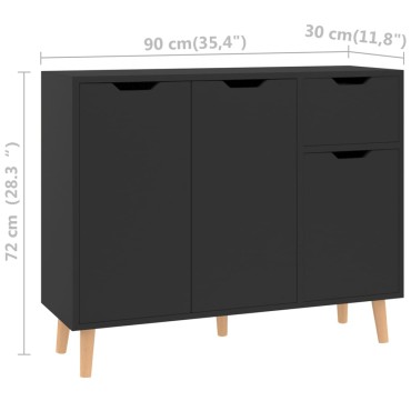 vidaXL Μπουφές Γυαλιστερό Μαύρο 90x30x72cm Επεξεργασμένο Ξύλο 1 τεμ.