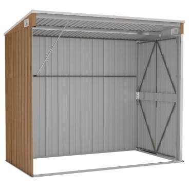 vidaXL Αποθήκη Κήπου Επιτοίχια Καφέ 118x194x178 εκ. από Γαλβ. Ατσάλι