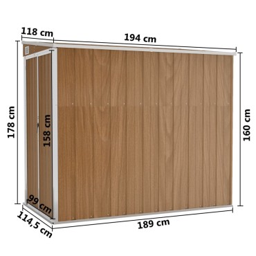 vidaXL Αποθήκη Κήπου Επιτοίχια Καφέ 118x194x178 εκ. από Γαλβ. Ατσάλι