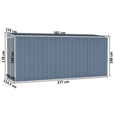 vidaXL Αποθήκη Κήπου Επιτοίχια Γκρι 118x382x178 εκ από Γαλβ. Ατσάλι