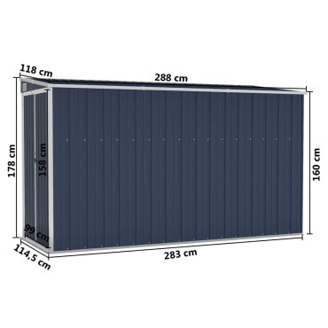 vidaXL Αποθήκη Κήπου Επιτοίχια Ανθρακί 118 x 288 x 178 εκ από Ατσάλι