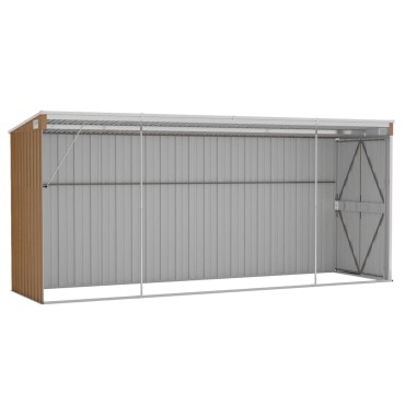 vidaXL Αποθήκη Κήπου Επιτοίχια Καφέ 118x382x178 εκ. από Γαλβ. Ατσάλι