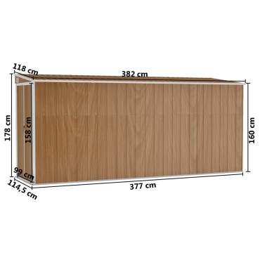 vidaXL Αποθήκη Κήπου Επιτοίχια Καφέ 118x382x178 εκ. από Γαλβ. Ατσάλι