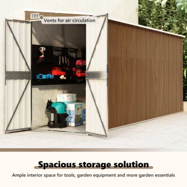 vidaXL Αποθήκη Κήπου Επιτοίχια Καφέ 118x382x178 εκ. από Γαλβ. Ατσάλι