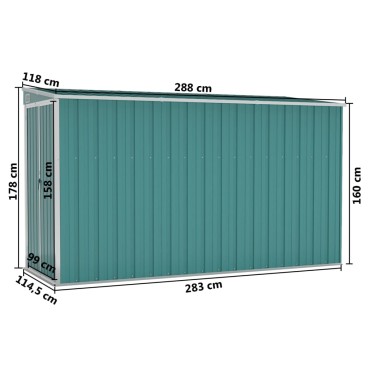 vidaXL Αποθήκη Κήπου Επιτοίχια Πράσινη 118x288x178 εκ από Γαλβ. Ατσάλι