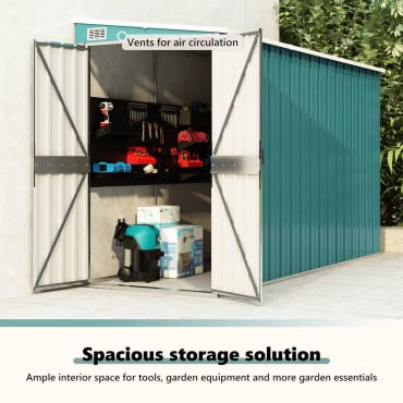 vidaXL Αποθήκη Κήπου Επιτοίχια Πράσινη 118x288x178 εκ από Γαλβ. Ατσάλι