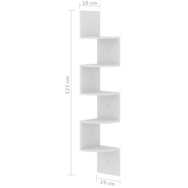 vidaXL Γωνιακή Ραφιέρα Τοίχου Λευκή 19x19x123cm από Επεξ. Ξύλο 1 τεμ.