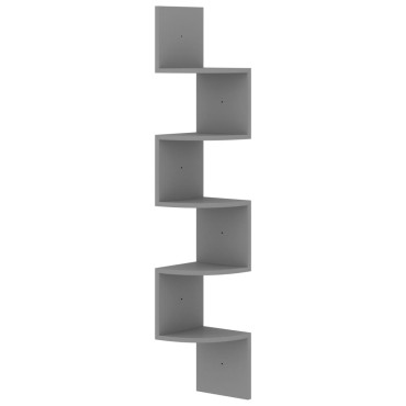vidaXL Γωνιακή Ραφιέρα Τοίχου Γκρι 19x19x123cm από Επεξ. Ξύλο 1 τεμ.