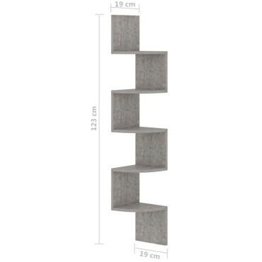 vidaXL Γωνιακή Ραφιέρα Τοίχου Γκρι Σκυρ. 19x19x123cm από Επεξ. Ξύλο 1 τεμ.