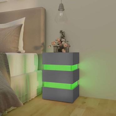 vidaXL Κομοδίνο με LED Γκρι 45x35x67cm από Επεξεργασμένο Ξύλο 1 τεμ.