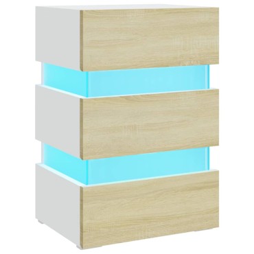 vidaXL Κομοδίνο με LED Λευκό/Sonoma Δρυς 45x35x67cm Επεξεργασμ. Ξύλο 1 τεμ.