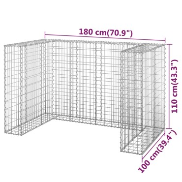 vidaXL Συρματοκιβώτιο Τοίχος για Κάδους 180x100x110 εκ Γαλβαν. Χάλυβας