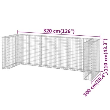 vidaXL Συρματοκιβώτιο Τοίχος για Κάδους 325x100x110 εκ Γαλβαν. Χάλυβας
