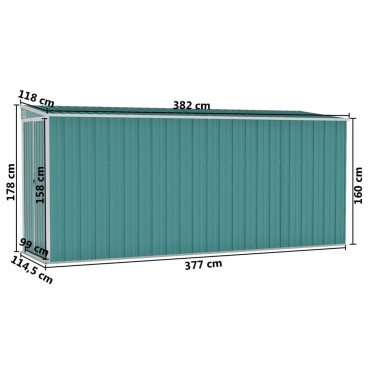 vidaXL Αποθήκη Κήπου Επιτοίχια Πράσινη 118x382x178 εκ από Γαλβ. Ατσάλι