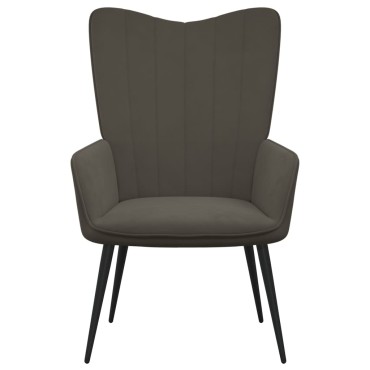 vidaXL Πολυθρόνα Relax Σκούρο Γκρι Βελούδινη με Σκαμπό 61x70x96,5cm 1 τεμ.