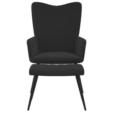 vidaXL Πολυθρόνα Relax Μαύρη Βελούδινη με Σκαμπό 61x70x96,5cm 1 τεμ.