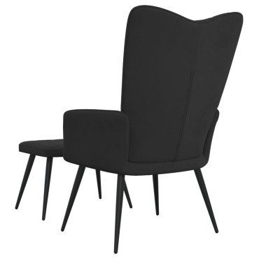 vidaXL Πολυθρόνα Relax Μαύρη Βελούδινη με Σκαμπό 61x70x96,5cm 1 τεμ.