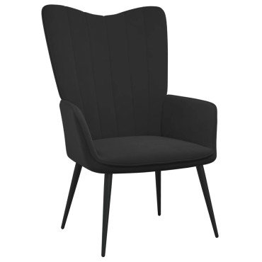 vidaXL Πολυθρόνα Relax Μαύρη Βελούδινη με Σκαμπό 61x70x96,5cm 1 τεμ.