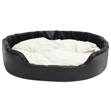 vidaXL Κρεβάτι Σκύλου Μαύρο/Μπεζ  99 x 89 x 21 εκ. Βελουτέ/Συνθ. Δέρμα