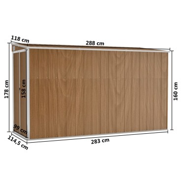 vidaXL Αποθήκη Κήπου Επιτοίχια Καφέ 118x288x178 εκ από Γαλβ. Ατσάλι