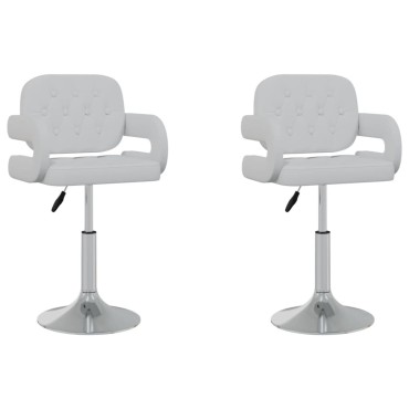 vidaXL Καρέκλες Τραπεζαρίας Περιστρεφόμενες 2 τεμ. Λευκές Συνθ. Δέρμα 58x50x(73-88)cm