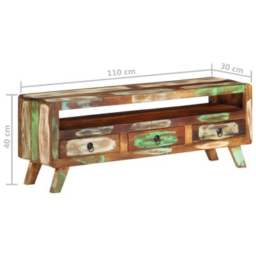 vidaXL Έπιπλο Τηλεόρασης 110x30x40cm Πολύχρωμο από Μασίφ Ανακυκ. Ξύλο
