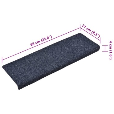 vidaXL Πατάκια Σκάλας 15 τεμ. Μπλε 65x21x4 εκ. Βελονιασμένο Ύφασμα