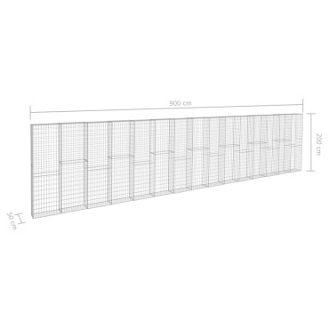 vidaXL Συρματοκιβώτιο Τοίχος 900x50x200cm Γαλβαν.Χάλυβας + Καλύμματα