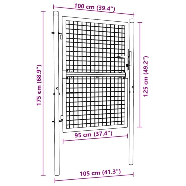 vidaXL Πόρτα Περίφραξης με Πλέγμα Γκρι 100 x 175 εκ. Γαλβαν. Χάλυβας