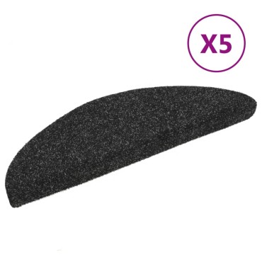 vidaXL Πατάκια Σκάλας Αυτοκόλλητα 5 τεμ. Μαύρα 56x17x3 εκ Βελονιασμένα