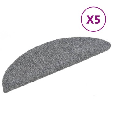 vidaXL Πατάκια Σκάλας Αυτοκόλ. 5 τεμ. Αν. Γκρι 56x17x3 εκ Βελονιασμένα