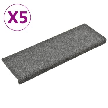vidaXL Πατάκια Σκάλας 5 τεμ. Ανοιχτό Γκρι 65x21x4 εκ. Βελονιασμένα