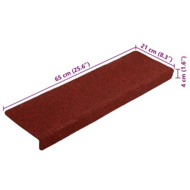 vidaXL Πατάκια Σκάλας 10 τεμ. Μπορντό 65x21x4 εκ. Βελονιασμένα