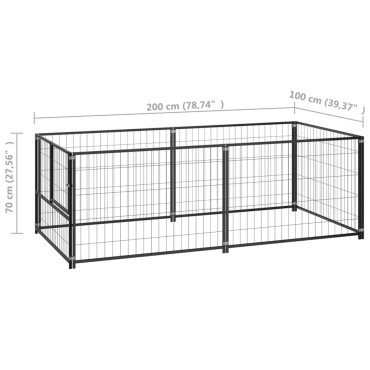 vidaXL Σπιτάκι Σκύλου Μαύρο 200 x 100 x 70 εκ. Ατσάλινο